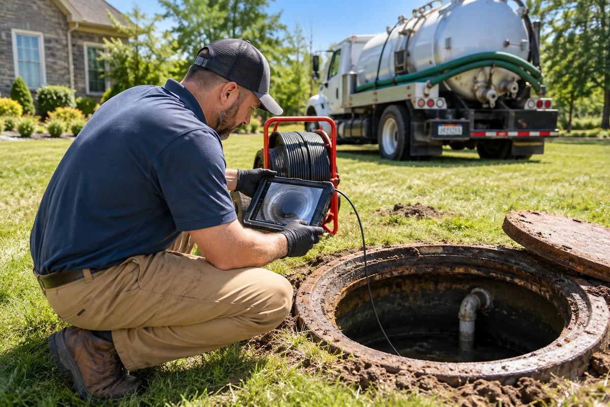 Technician reviewing maintenance records and service needs with a facility representative in Northern Kentucky