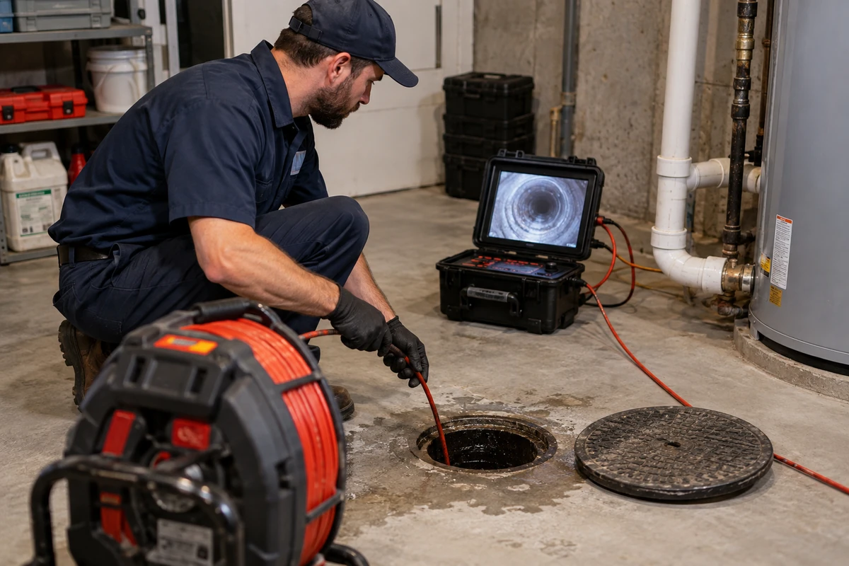 Technician testing septic alarm, floats and controls after repair in Northern Kentucky